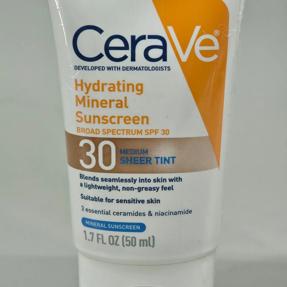 CeraVe Hydrating Mineral Sunscreen SPF 30 Medium Sheer Tint 2 Pack Exp 1/28